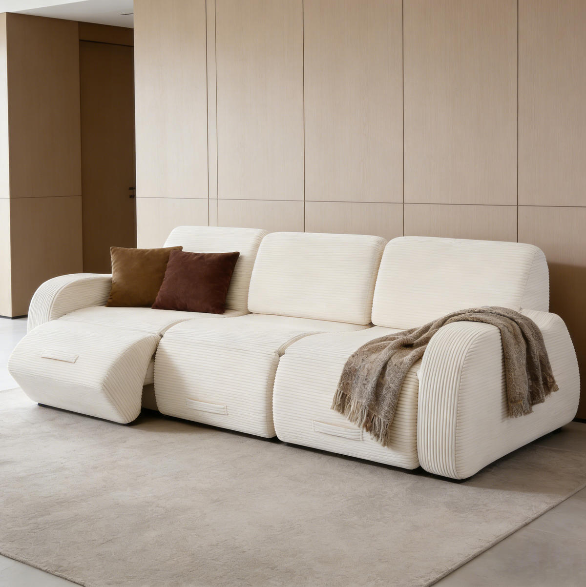 SOFA modular mit Schlaffunktion Cord Beige 3-tlg. - Beige, Kunststoff (115/76/247cm) - Meubliv