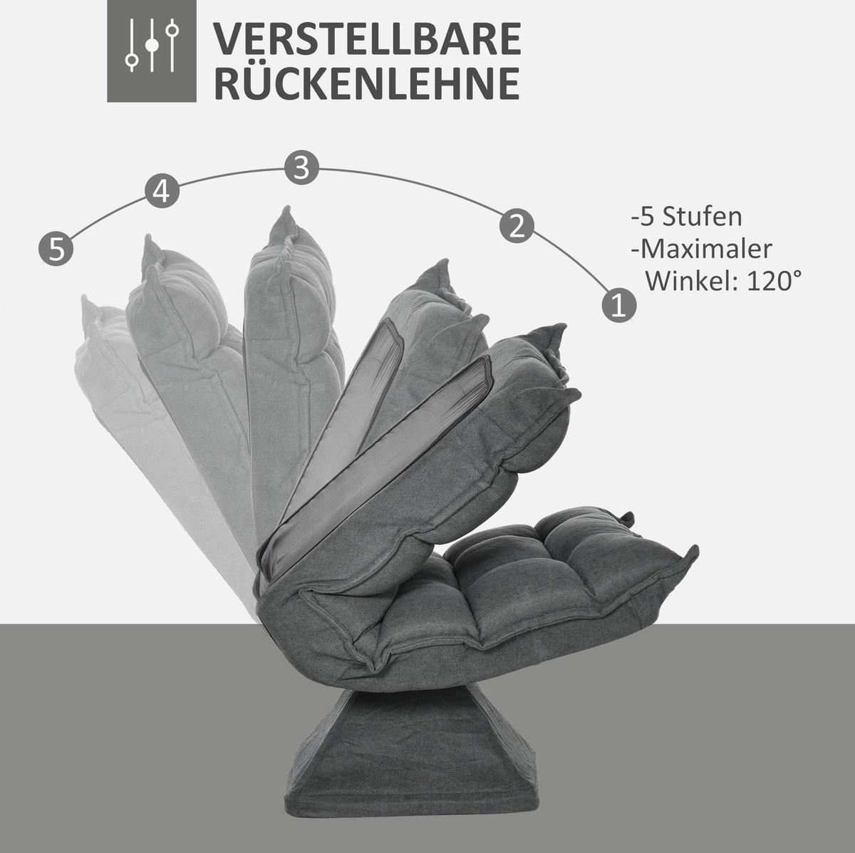 BODENSESSEL drehbar mit verstellbarer Rückenlehne 62 x 70 x 95 cm Grey - Grau, Kunststoff (70/95/62cm) - Beauniv