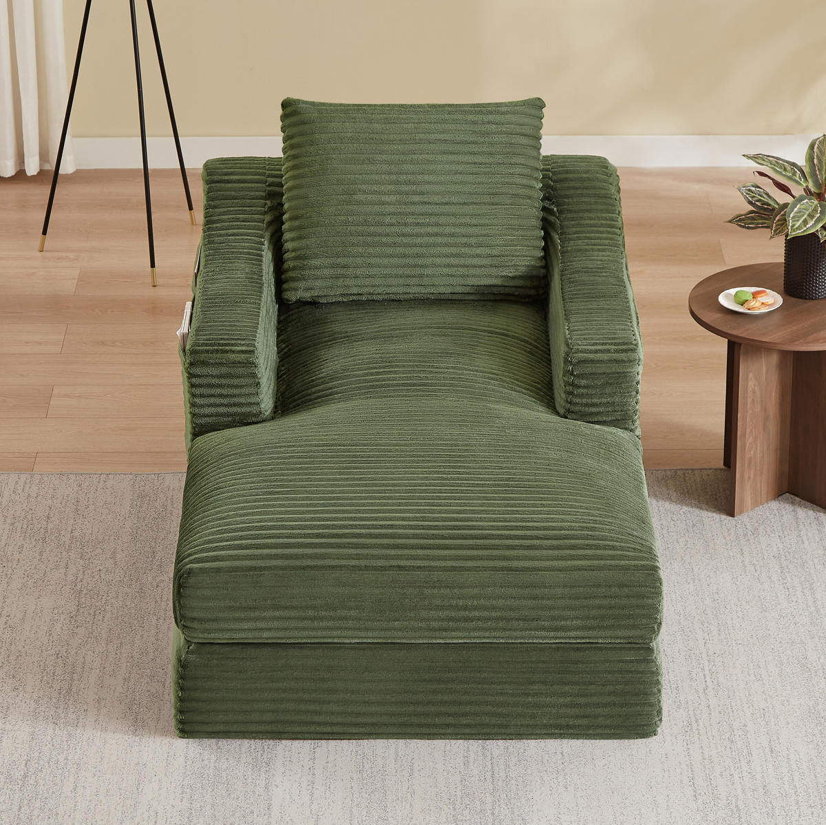 SCHLAFSESSEL mit ausziehbarer Liegefunktion und doppeltem Design aus Cord, Grün - Grün, Kunststoff (162/68/100cm) - Redom