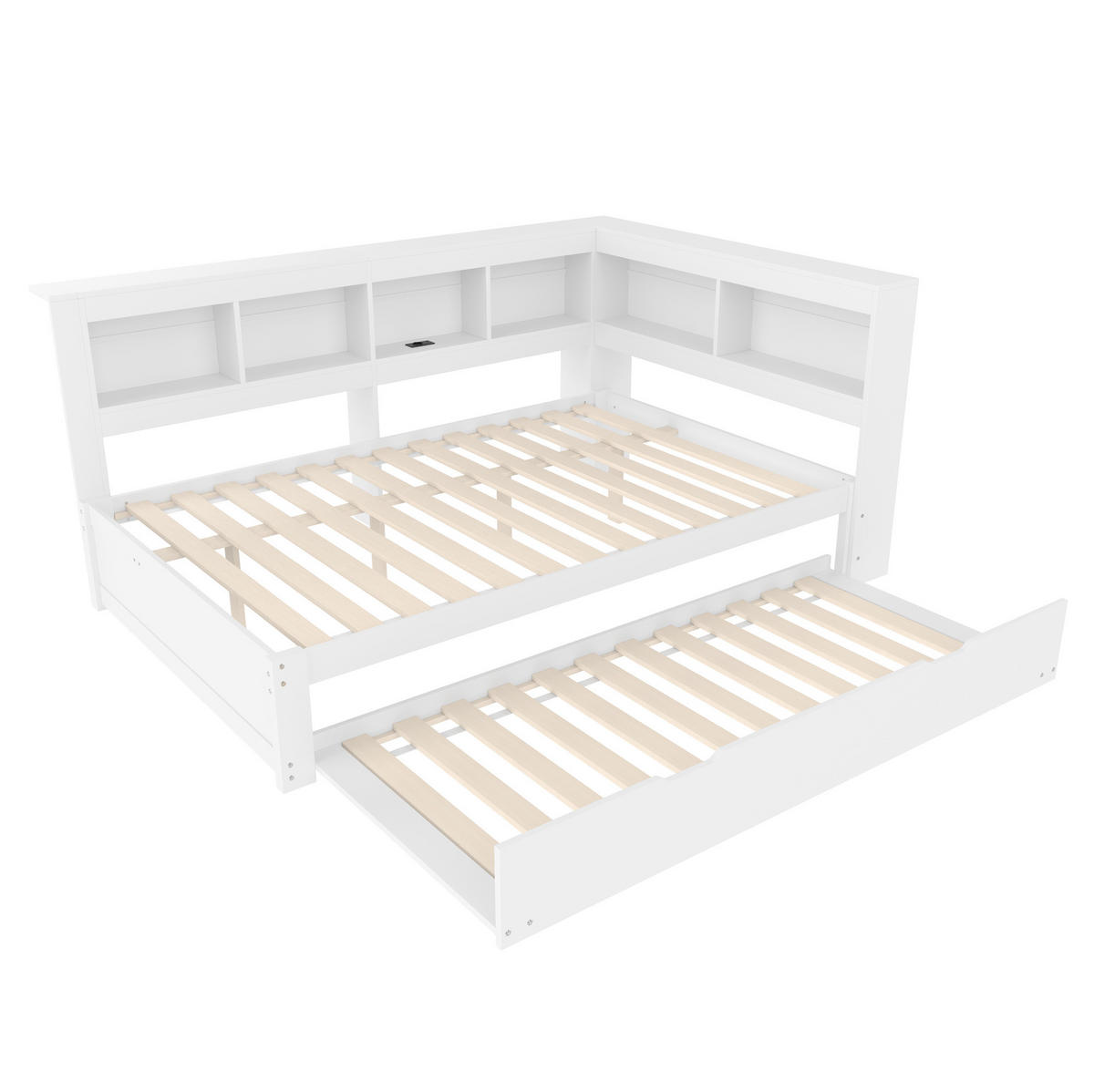 BETT 140/200 cm in Weiß – inkl. Lattenrost, ausziehbares Rollbett & 2 Schubladen - Weiß, Holz (140/200cm) - BEAOK