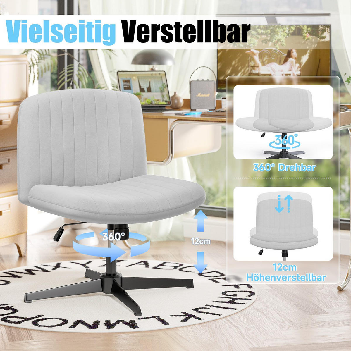 SESSEL Hellgrau Stoff drehbar modern - Grau, Metall (28.5/55.5/65.5cm) - Rattrix