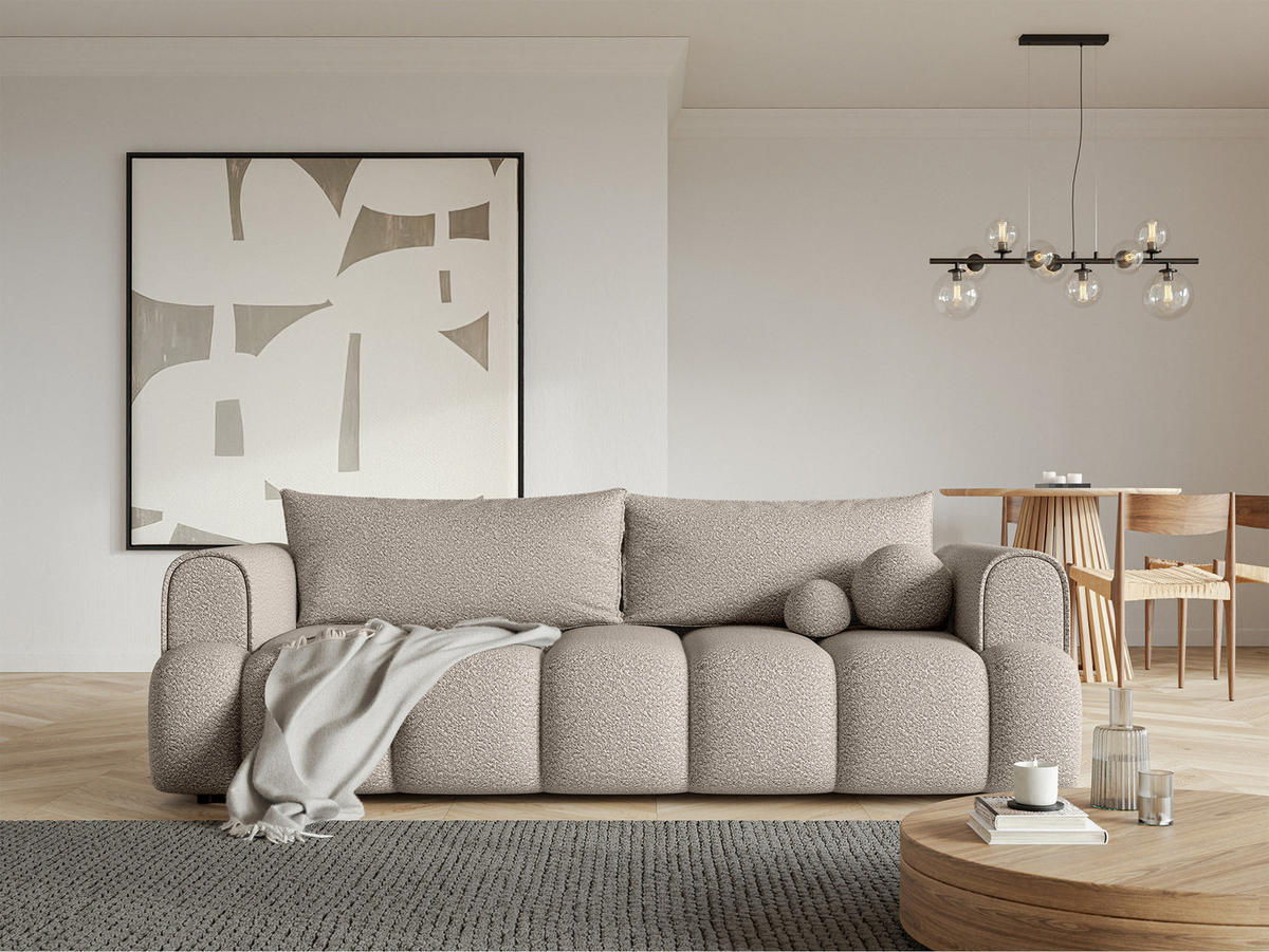 SCHLAFSOFA Dandelino Hellbeige Boucle - Beige/Schwarz, Kunststoff/Textil (250/90/112cm) - Selsey