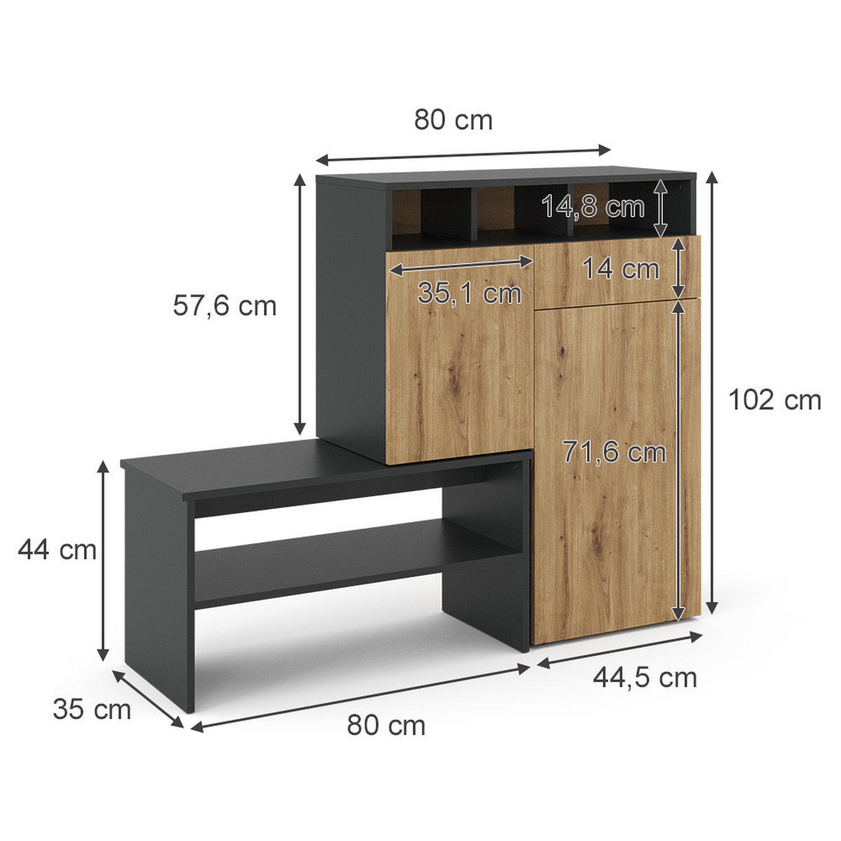 SCHUHSCHRANK Selena Grau 124.5 x 102 cm - Grau, Holzwerkstoff (124.5/102/35cm) - Vicco