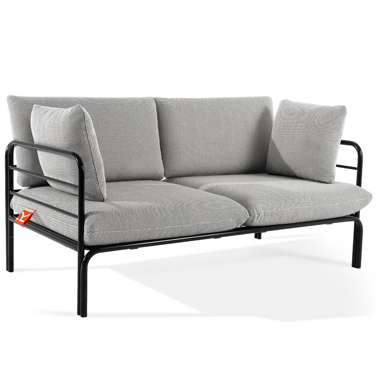GARTENMÖBELSET RAMBE 4-tlg. 1x Tisch 2x Sessel 1x Sofa 2-Sitzer, mit Kissen, LOFT-STIL, Anthrazit - Dunkelgrau/Anthrazit, Glas/Textil - KONSIMO®