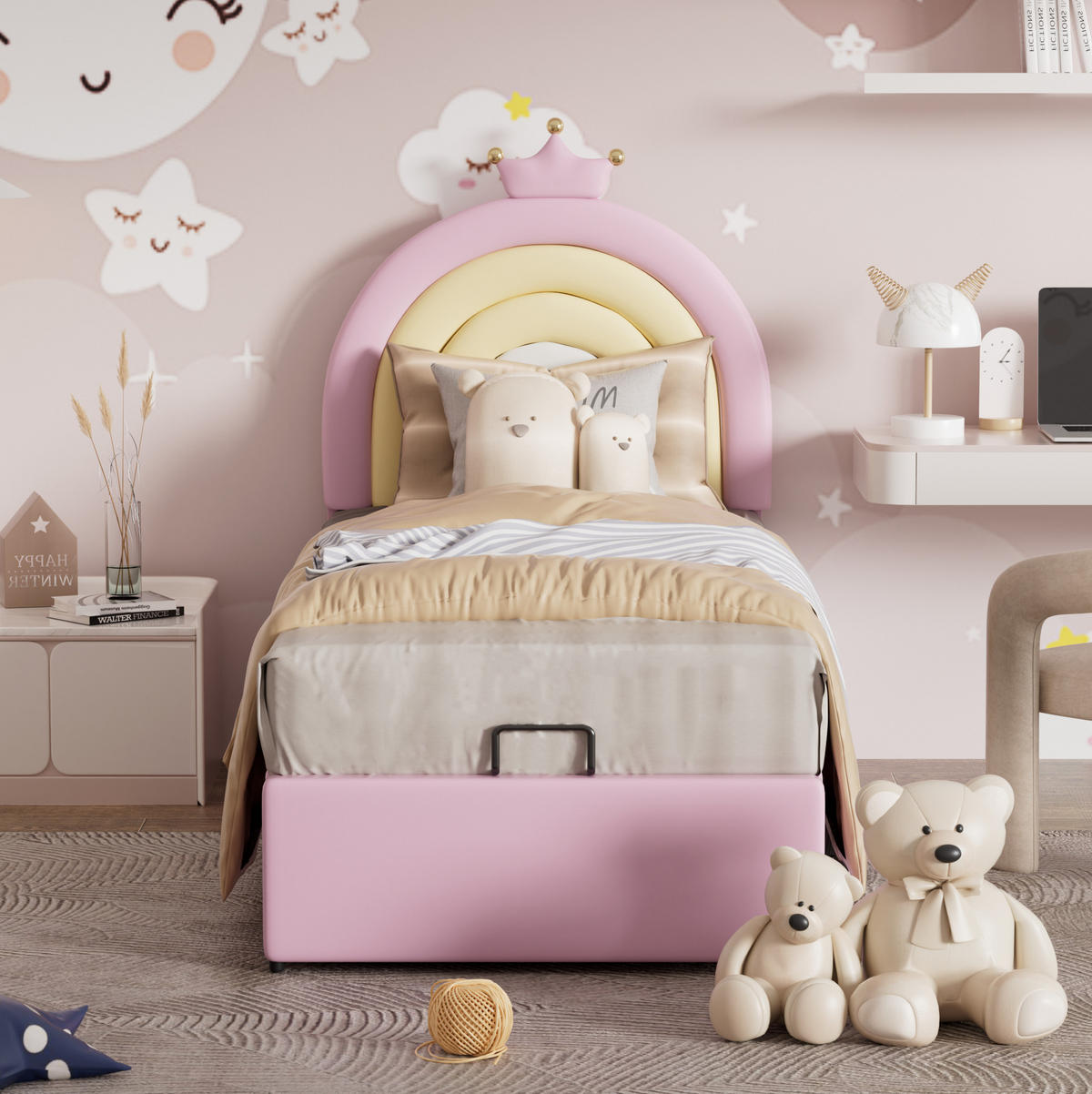 POLSTERBETT 90/200 cm Rosa mit höhenverstellbarem Kopfteil und Lattenrost - Rosa, Kunststoff (90/200cm) - OKWISH