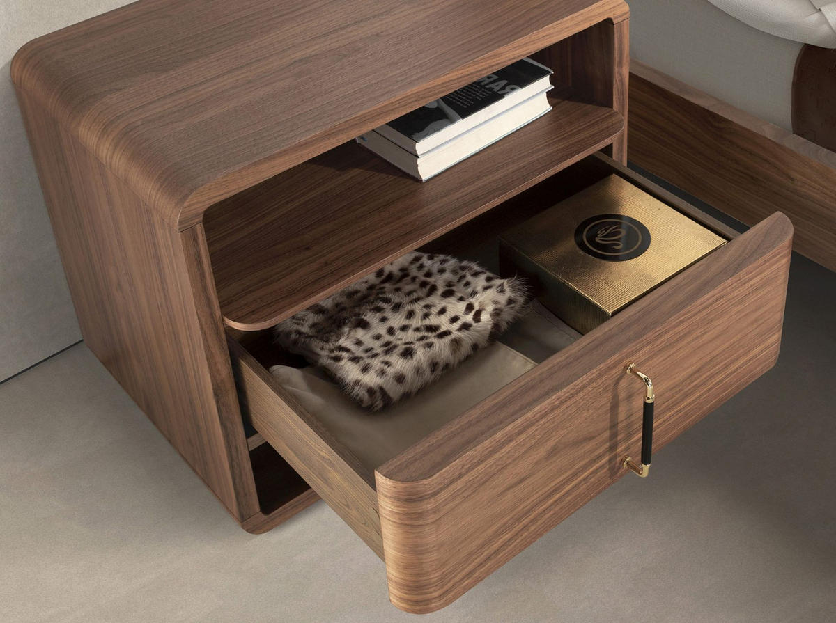NACHTSCHRANK aus Nussbaum und PVC 60/43/50 cm - Goldfarben/Nussbaumfarben, Leder/Holz (60/50/43cm) - ANGEL CERDA