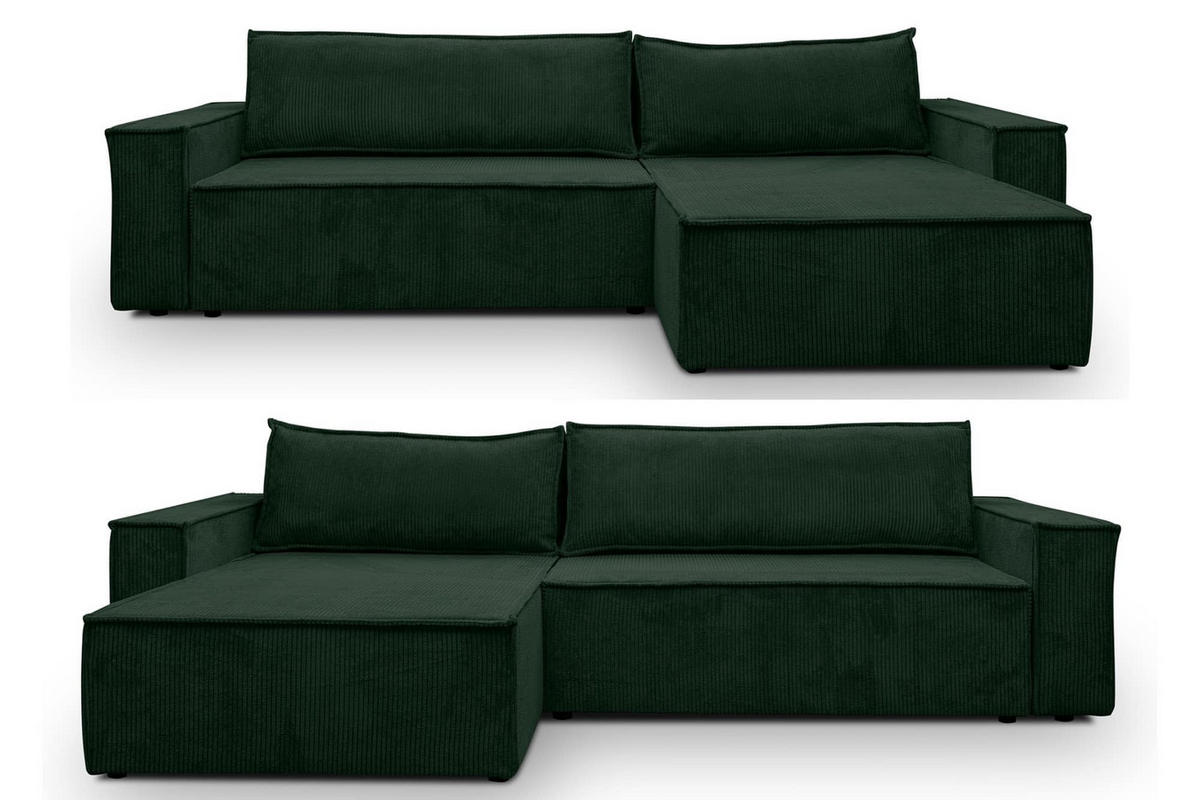 ECKSOFA HUGO XL Schlaffunktion und Bettkasten Cord-Stoff (Grün) - Grün, Textil (274/142cm) - VENASI MÖBEL