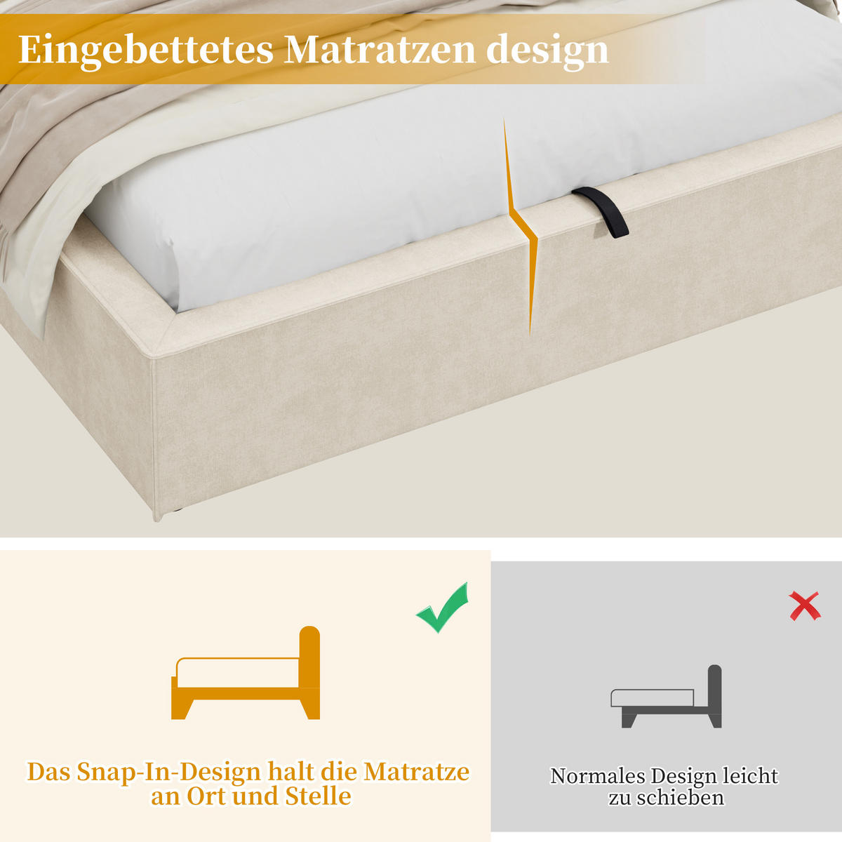 POLSTERBETT 120 x 200cm, Beige, Chenille, Stauraum - Beige, Textil (120/200cm) - FLIEKS