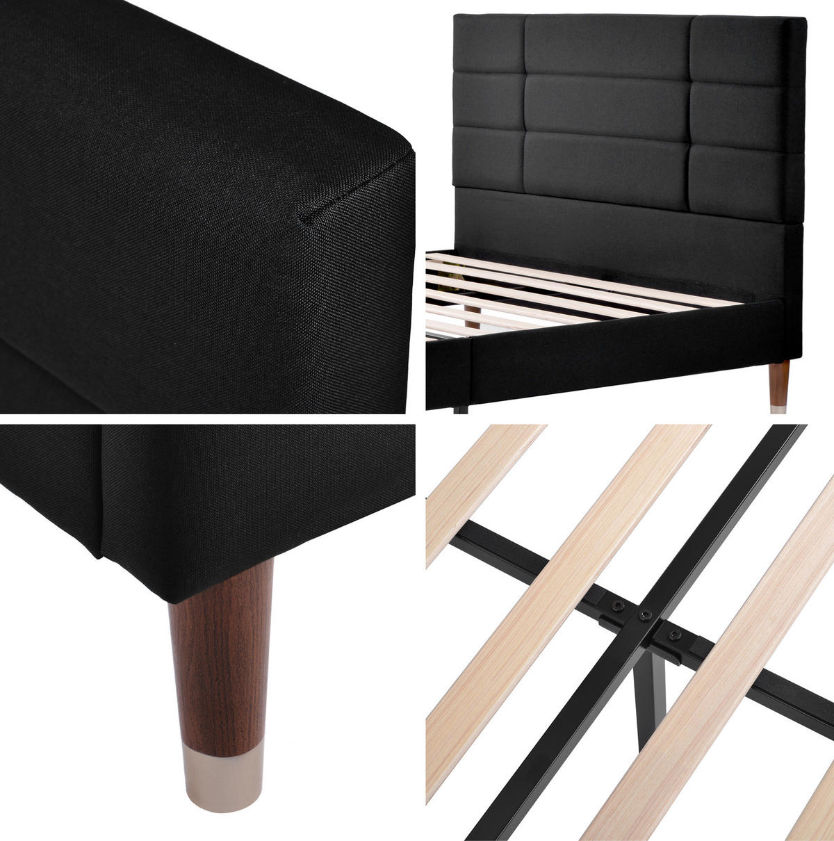 POLSTERBETT 140/200 cm Schwarz aus Leinen mit Lattenrost - Schwarz, Holz (140/200cm) - OKMYHOME