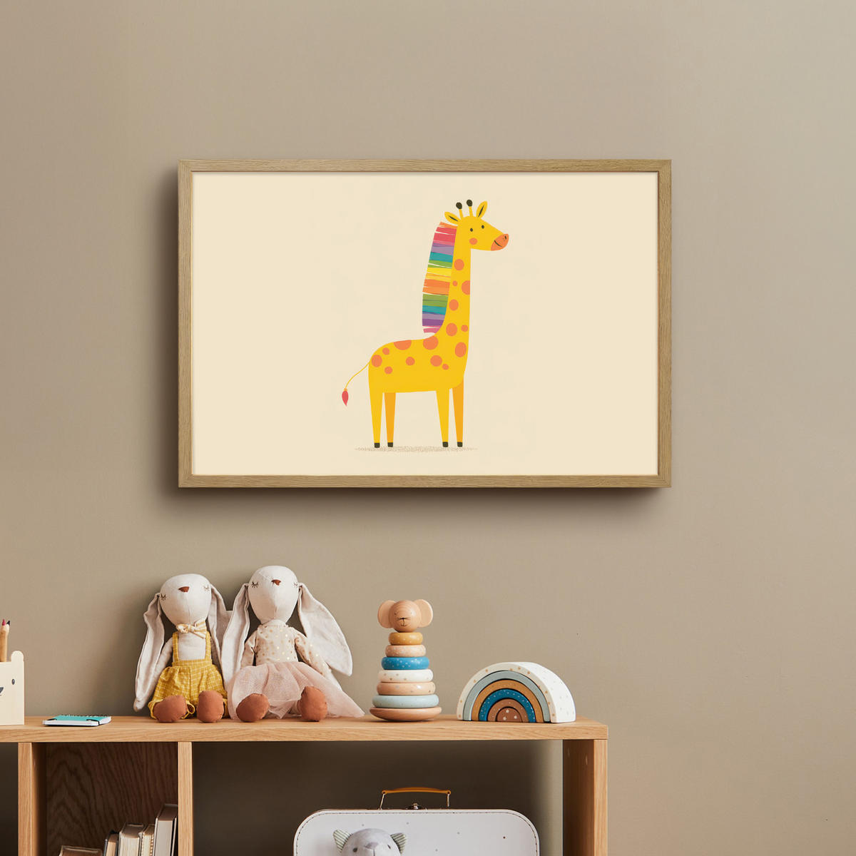 NÁSTĚNNÁ LAMPA S AKUMULÁTOREM Žirafa - Duhová hříva - béžová 60x40 cm - béžová, kompozitní dřevo (60/40/8cm) - OnlyWow