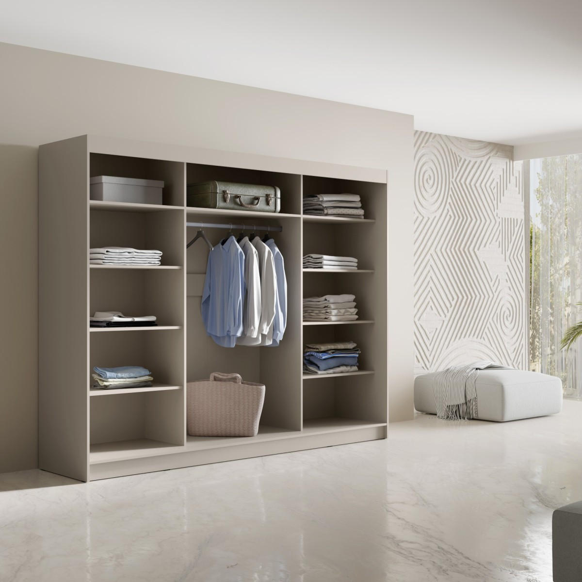 SCHWEBETÜRENSCHRANK mit Spiegel Fiore 3D1L 250 Kaschmir/Gold - Kaschmir/Goldfarben, Holzwerkstoff/Metall (250/200/60cm) - mzm24