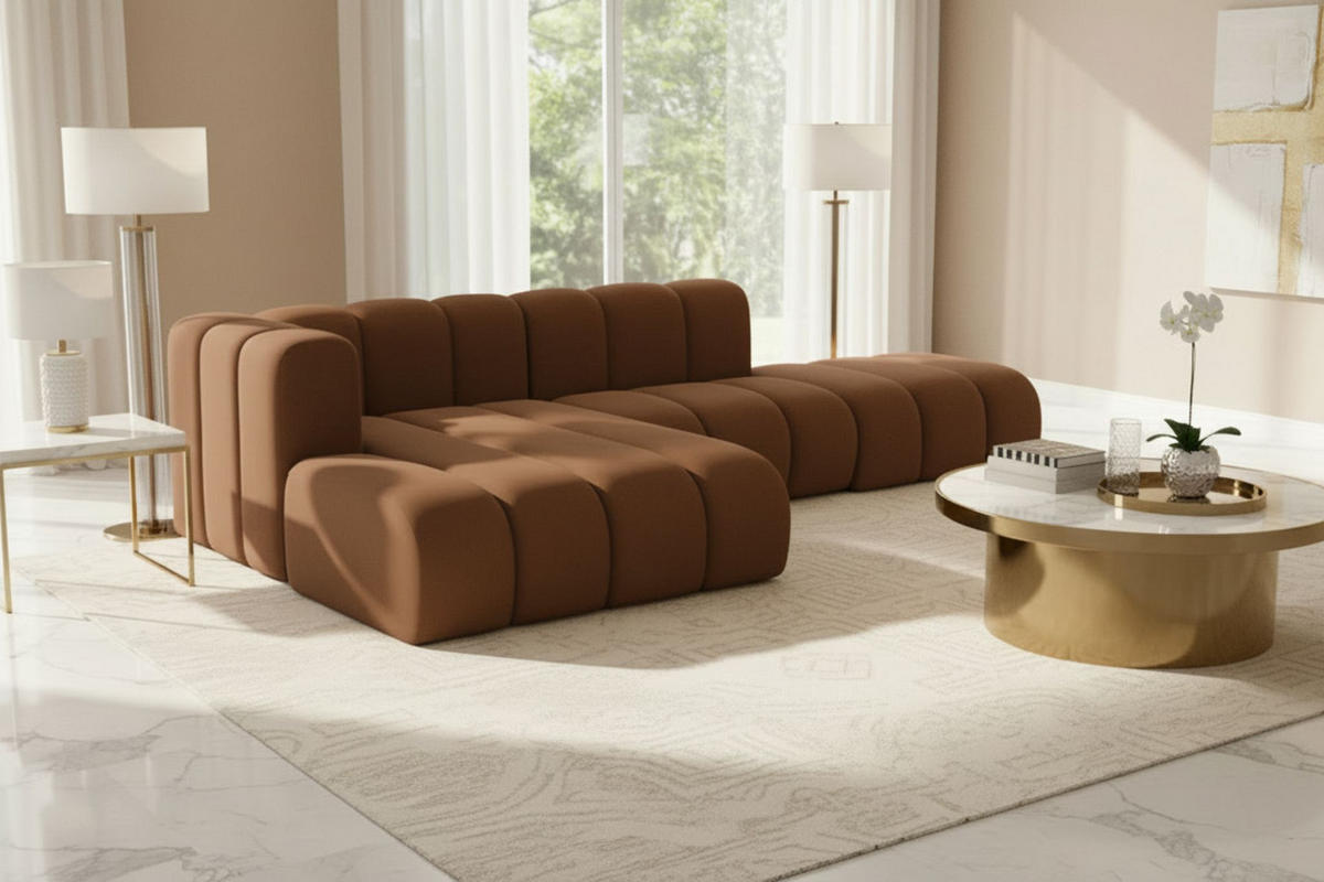 ECKSOFA L-form mit Hocker, Grand Mini, Stoff Salvador, Dunkelbraun, Links - Dunkelbraun, Holz (295/179cm) - Kaiser Möbel