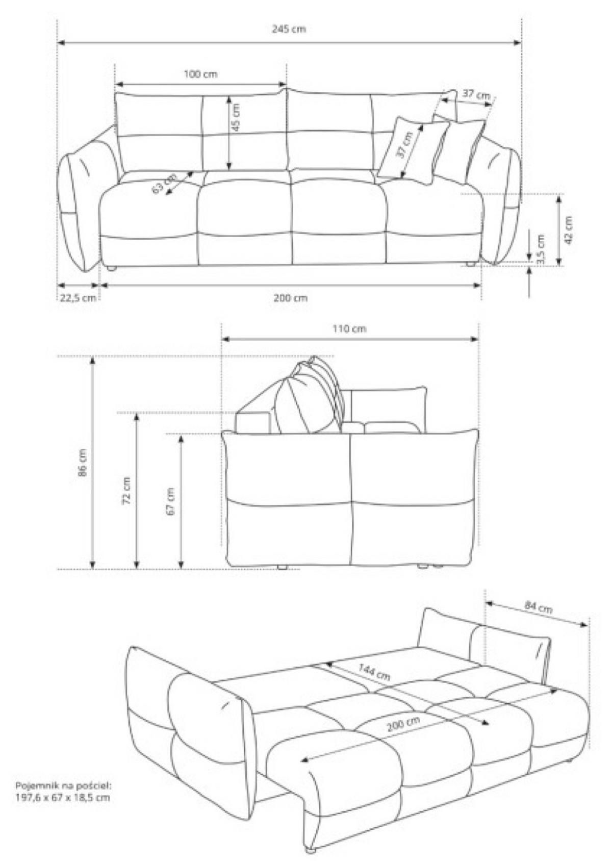 SOFA Braun BASTO Gepolstert Mit Schlaffunktion - Braun, Textil (245/86/110cm) - Sepro Meble