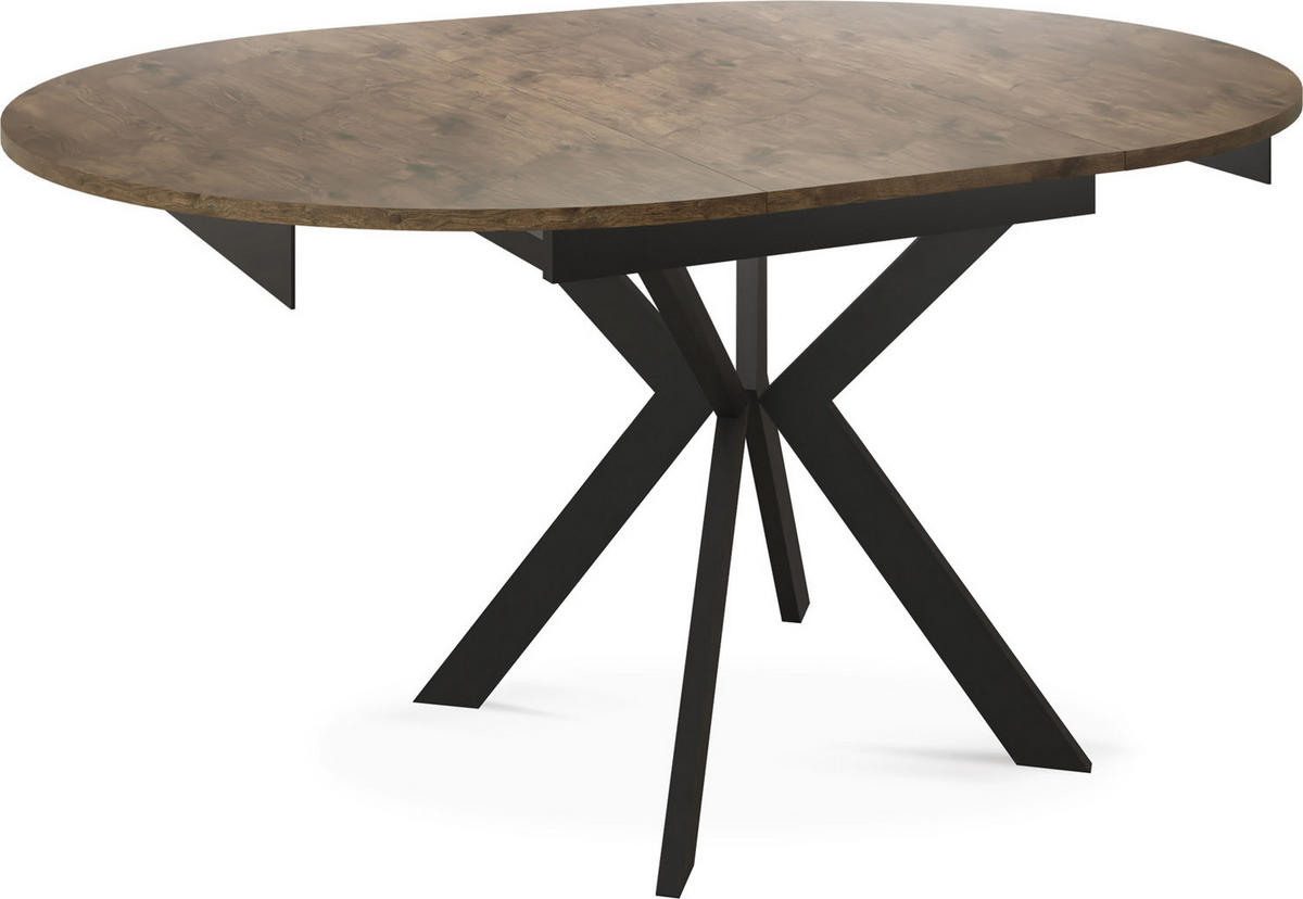 ESSTISCH Lily runder ausziehbarer, Lefkas Eiche 100-140/100/76 cm - Alteiche/Schwarz, Holzwerkstoff/Metall (100/100/76cm) - WFL GROUP