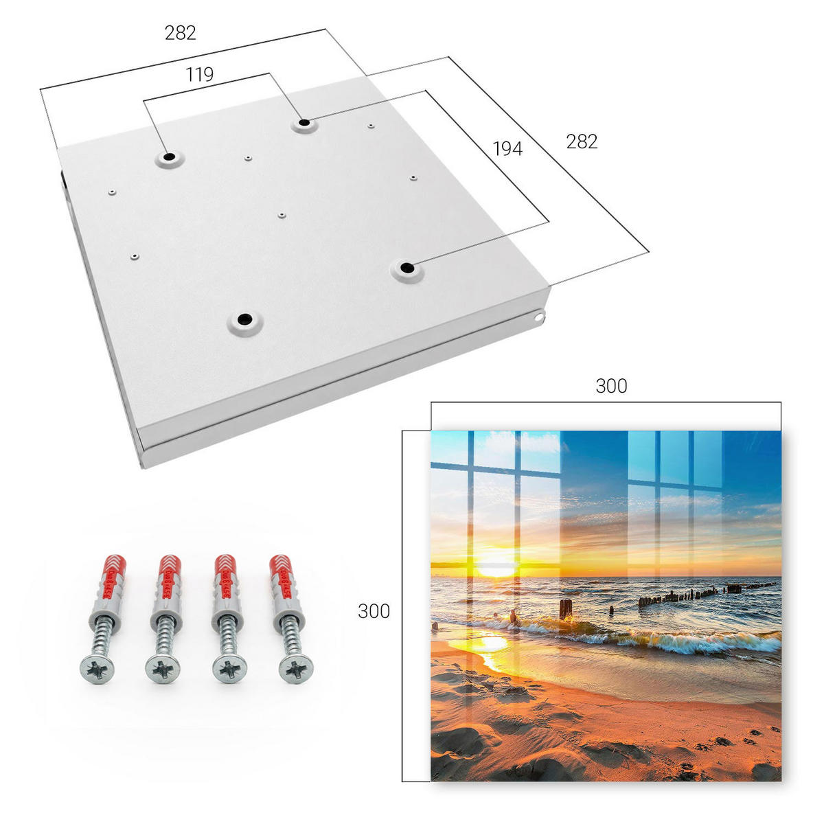 SCHLÜSSELBOX Weiß 30x30 cm – Türöffnung nach rechts - Sonnenuntergang - Gelb, Metall (30/30/5cm) - TULUP