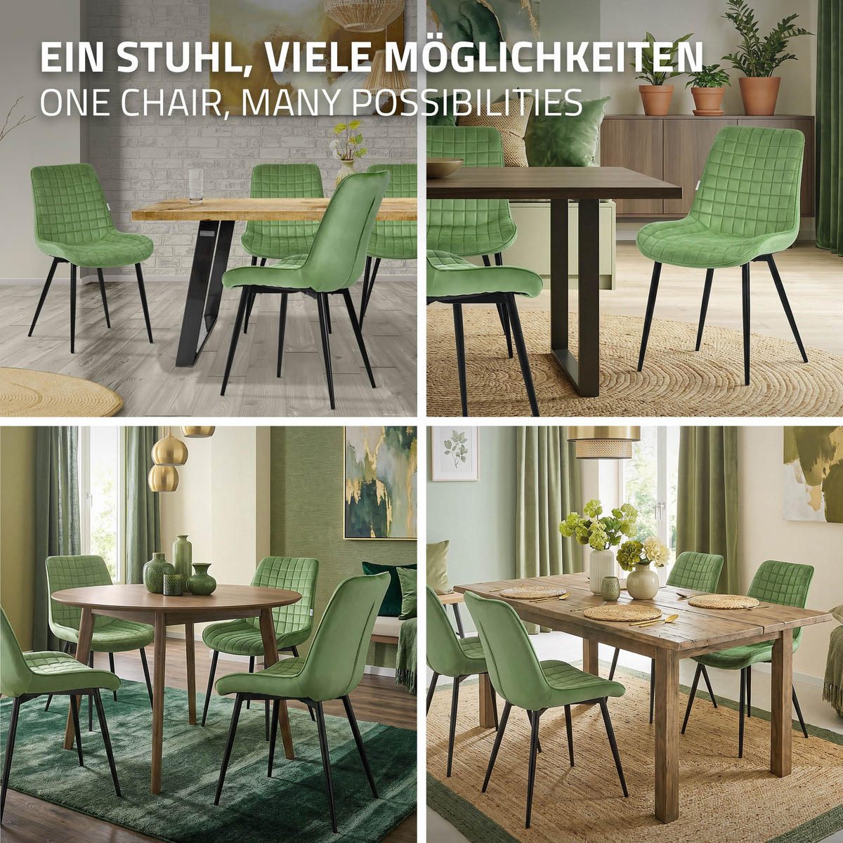 JÍDELNÍ ŽIDLE, SADA 4 KS, šalvějový samet - černá/šalvějově zelená, kov/textil (52/89/60cm) - ML-DESIGN