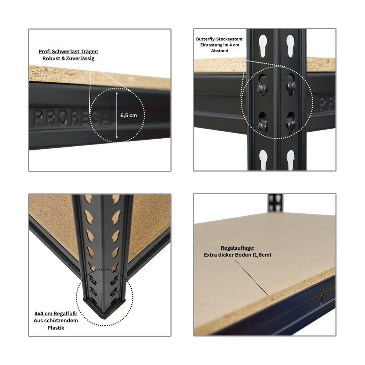 WERKBANK Strong Beast 3er-Set mit 3x 90x150x60 cm Fachlast 500 kg Schwarz - Schwarz, Metall (450/90/60cm) - PROREGAL