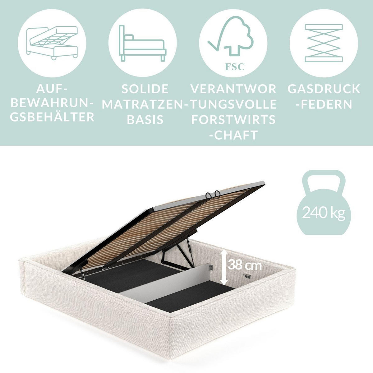 POLSTERBETT Alvar Beige Grau 120/200 cm im Chenille-Stoff - Beige/Schwarz, Holz/Holzwerkstoff (200/200cm) - Maison de Reve
