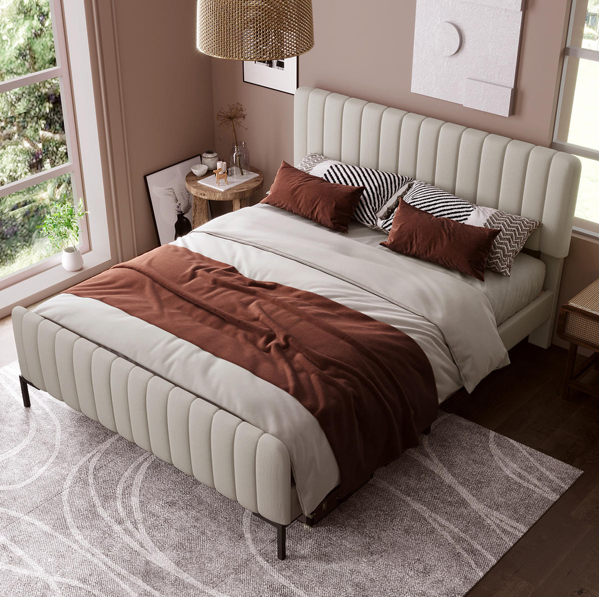 POLSTERBETT mit Matratze 140x200 cm Leinen Grau-Beige - Grau, Metall (140/200cm) - Meubliv