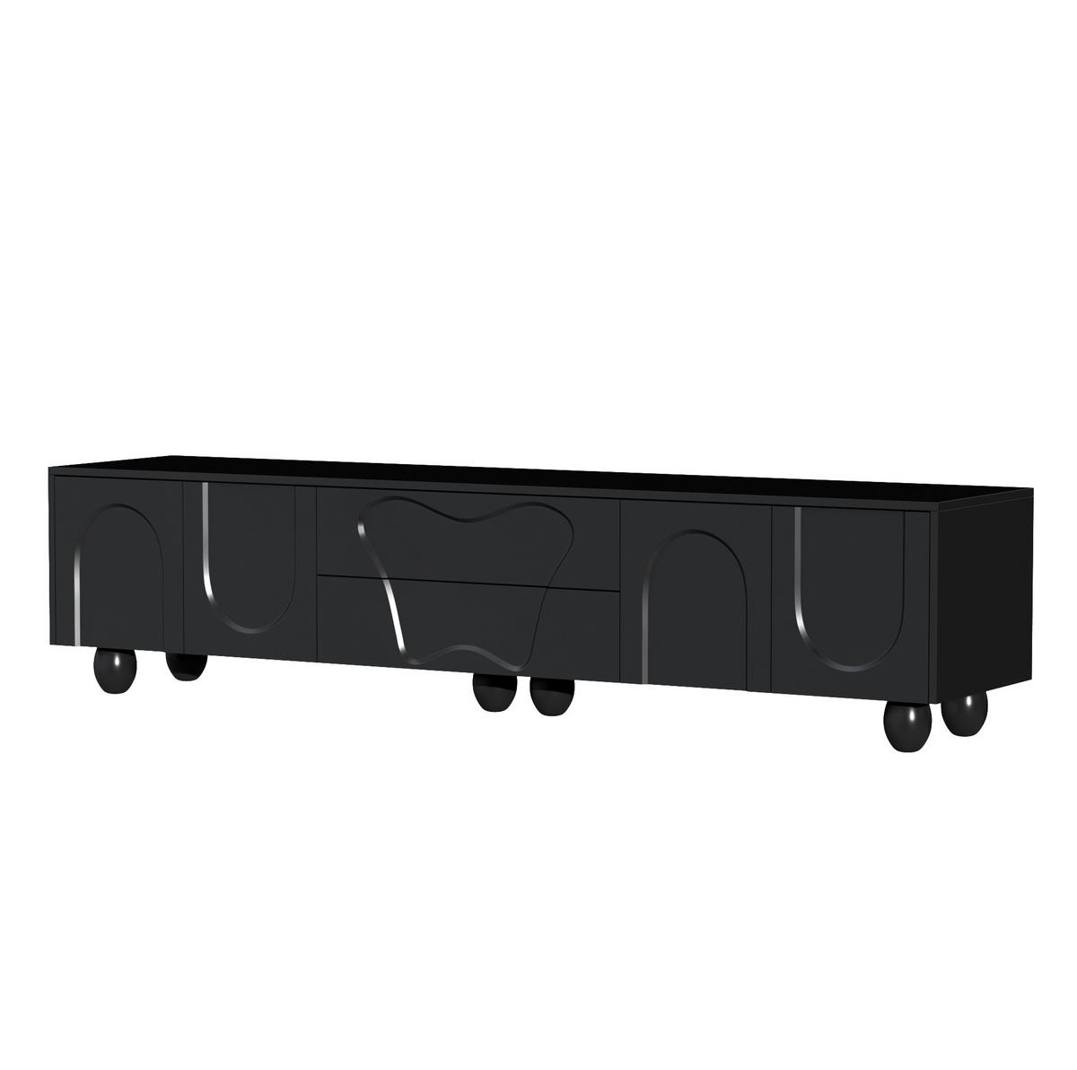 TV-SCHRANK 180/40/42 cm schwarz PB mit Naturholzbeinen und vielseitigem Stauraum - Schwarz, Holzwerkstoff (180/42/40cm) - OKWISH
