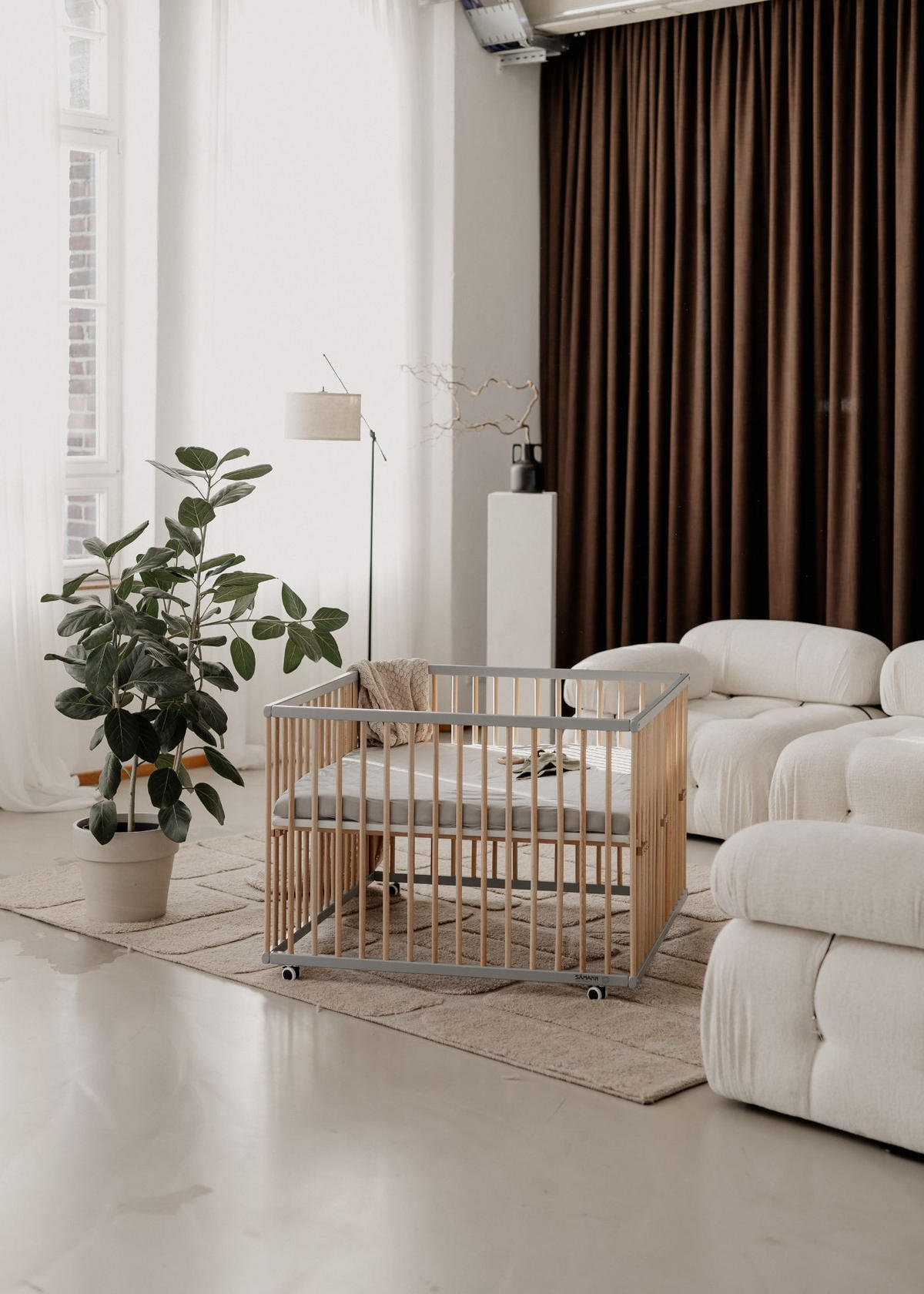 LAUFGITTER 100x100 cm mit Matratze Cloud Air & Lattenrost - grau/natur - Premium Kollektion - Naturfarben/Grau, Holz (100/74/100cm) - Sämann – make a difference.