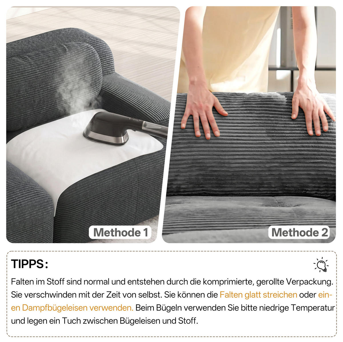 SOFA modular rahmenlos Cord Grey montagefrei - Grau, Textil (298/75/178cm) - IVMEU