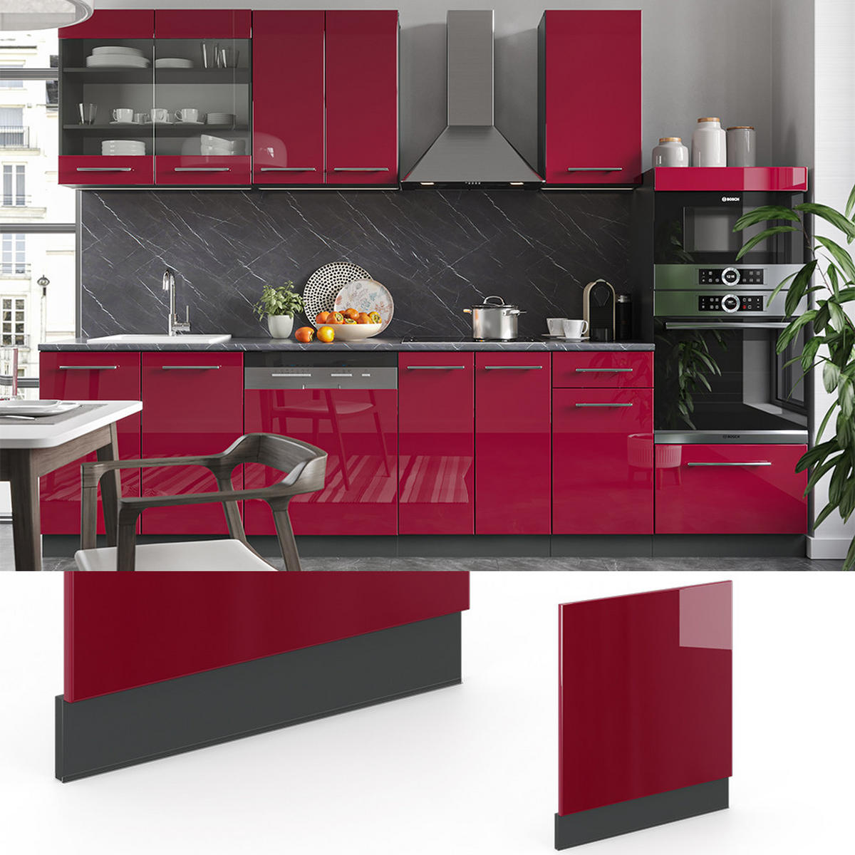 FRONTBLENDE Fame-Line Bordeaux Hochglanz 60 cm ohne AP - Bordeaux/Anthrazit, Holzwerkstoff (60/67.4/1.6cm) - Vicco