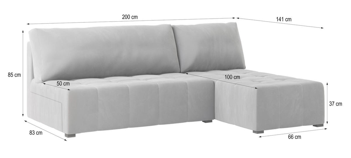 ECKSOFA DOMIRA Beige Plüsch-Stoff mit Schlaffunktion - Beige, Holz (200/141cm) - MASSENO