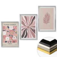 WANDBILDER 3er Set - 40x60 cm Silberner Rahmen - Florale Blattmuster und Geometrie - Silberfarben, Kunststoff (40/60cm) - ArtPrintCave