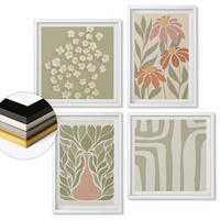 WANDBILDER 4er-Set - 50x50 cm & 40x60 cm Weißer Rahmen - Floraler minimalistischer Boho-Stil - Weiß, Kunststoff (50/50cm) - ArtPrintCave