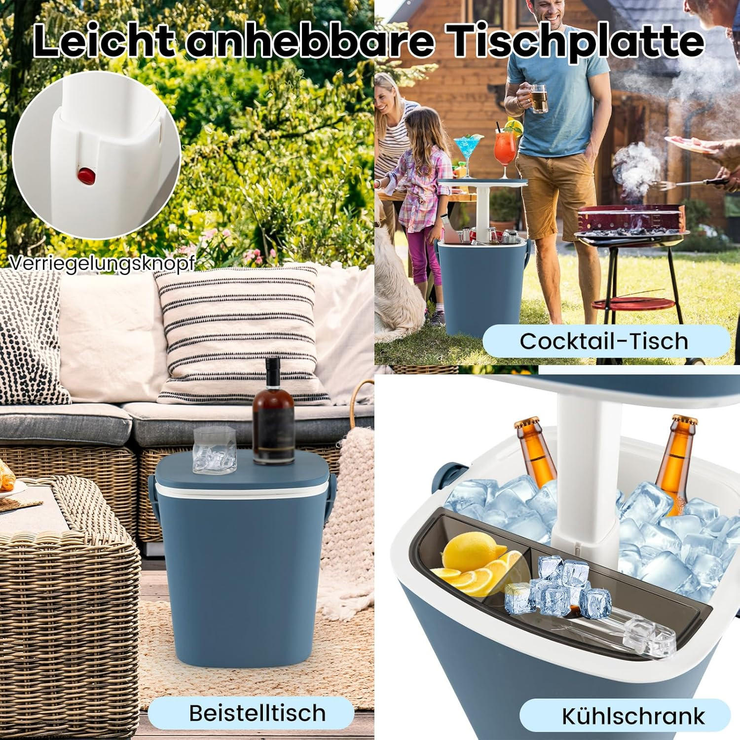 BEISTELLTISCH Blau - Blau, Kunststoff (35/34/37cm) - COSTWAY
