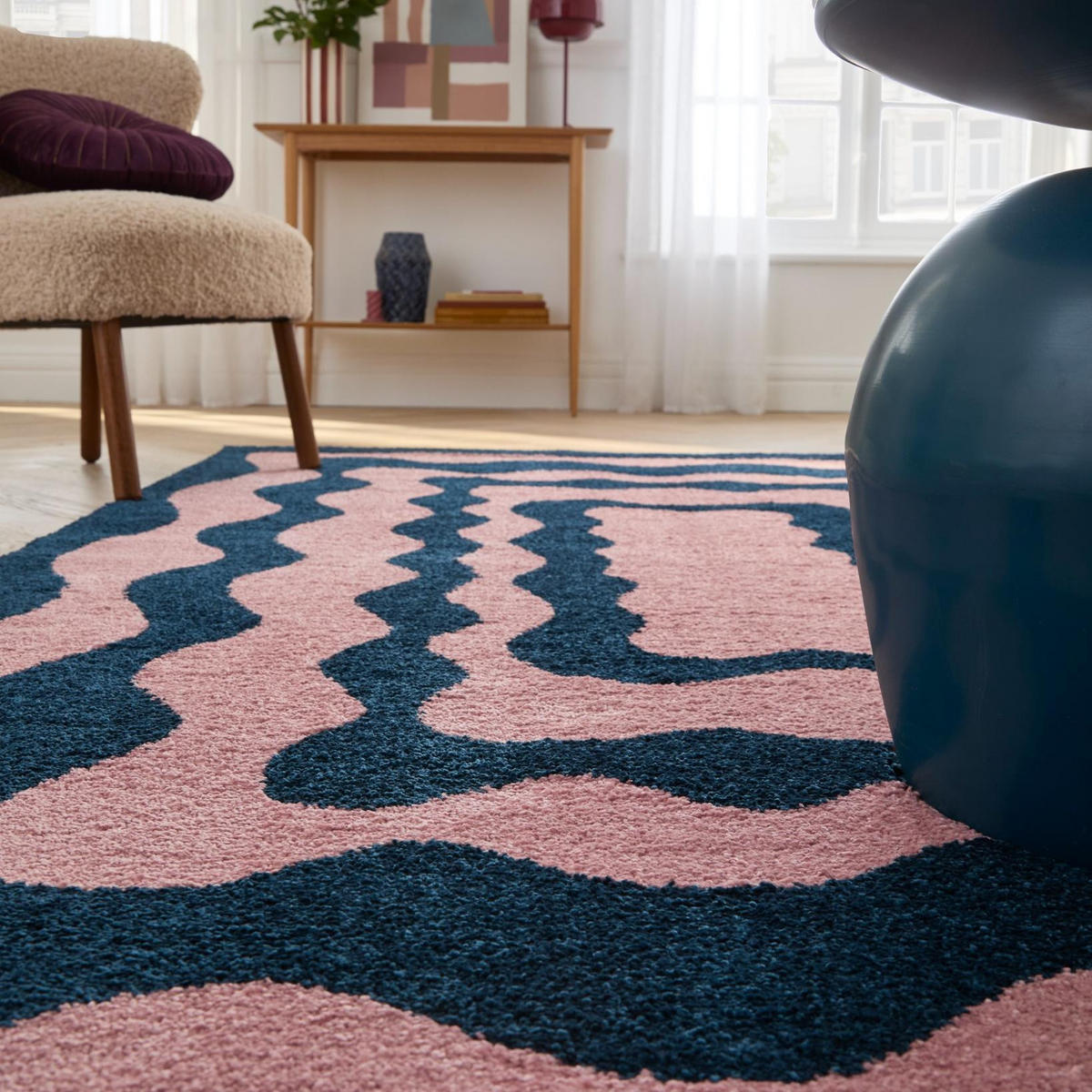 TEPPICH vintage blau Groovy 80x140 cm - Blau, Textil (80/140cm) - Nazar Rugs