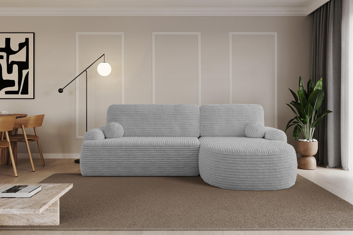 ECKSOFA mit Schlaffunktion und Bettkasten LIRA-L - 264x172x89 Hellgrau - Hellgrau, Holzwerkstoff/Textil (172/264cm) - ALTDECOR