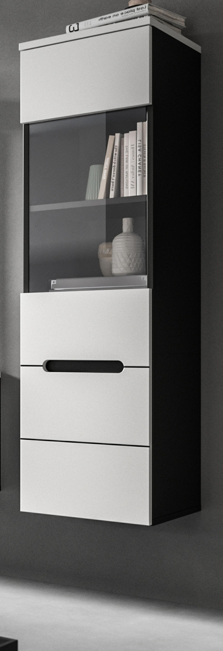 VITRINE weiß, grau, Vitrinenschrank hängend / stehend 36 cm - Schwarz/Weiß, Glas/Holzwerkstoff (36/125/33cm) - Inn.Furn