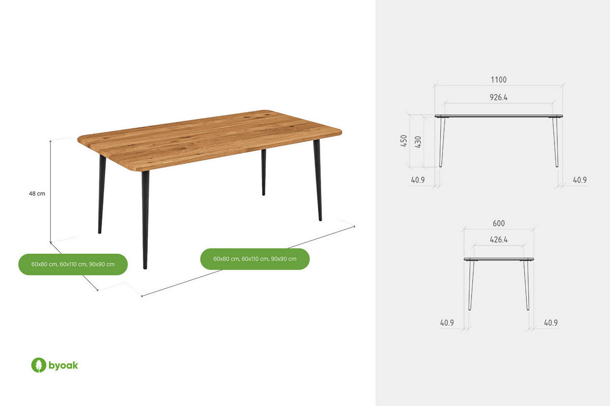 KAFFEETISCH LINA - Kernbuche, Holz (110/60/48cm) - byoak