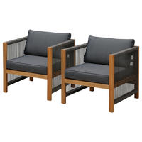 LOUNGESESSEL - 2er-Set - Akazie massiv / Polyester - Braun / Beige - Braun/Grau, Holz/Textil (64/76/66cm) - home24