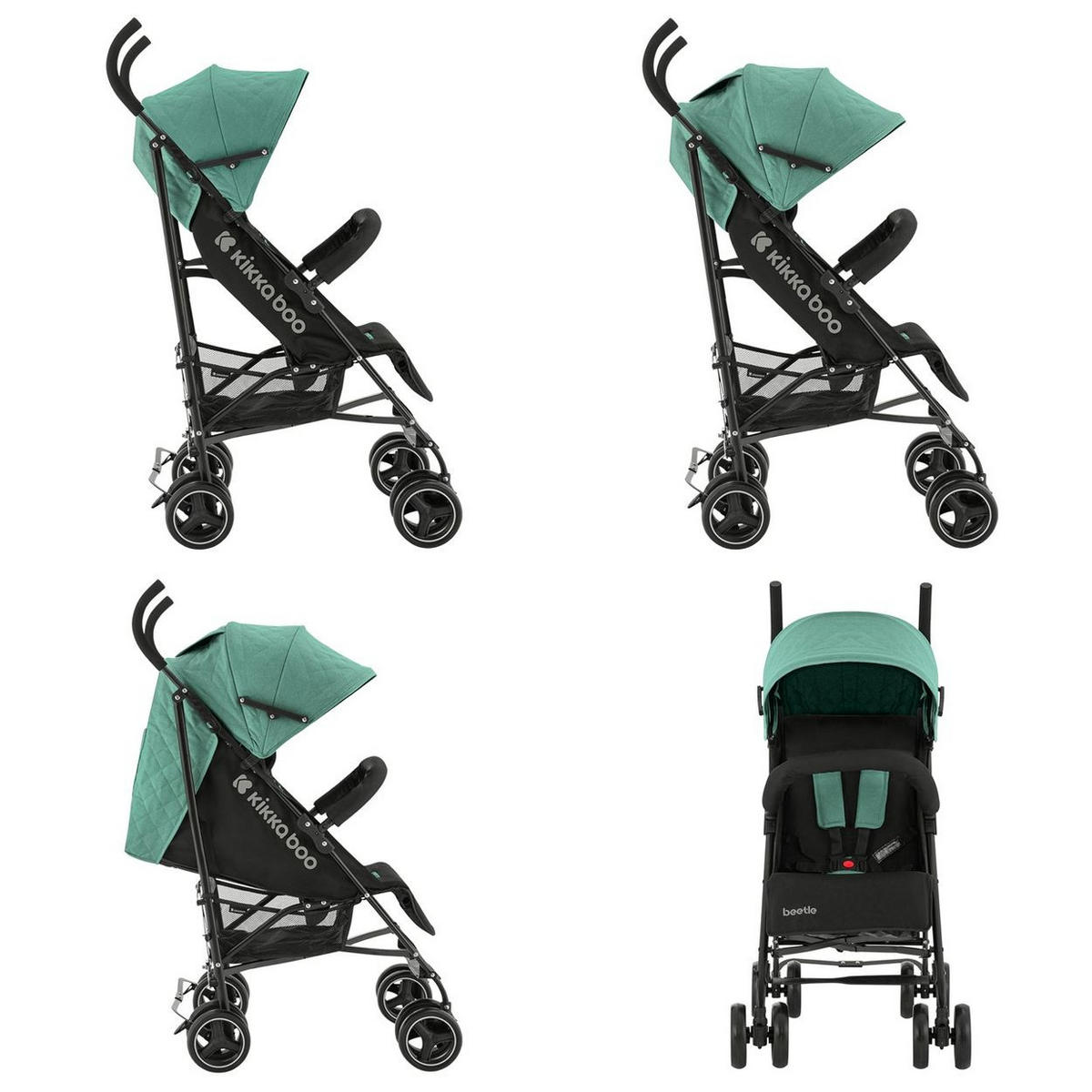 KINDERWAGEN Käfer türkis Stahlrahmen, Korb, abnehmbare Vorderräder, Fußstütze - Grün, Metall (78/48/104cm) - Kikka boo