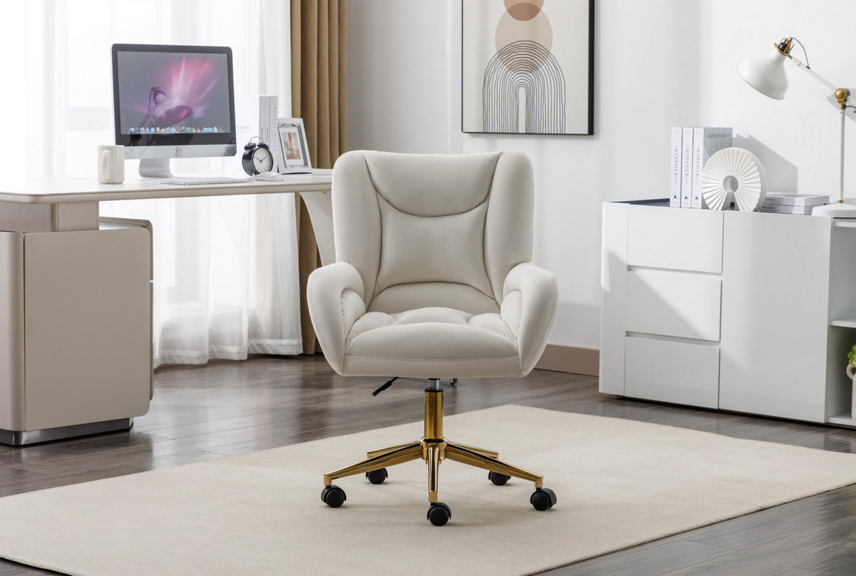 DREHSTUHL höhenverstellbar Samt Ivory mit Rollen - Weiß, Metall (62/92.5/64cm) - Meubliv