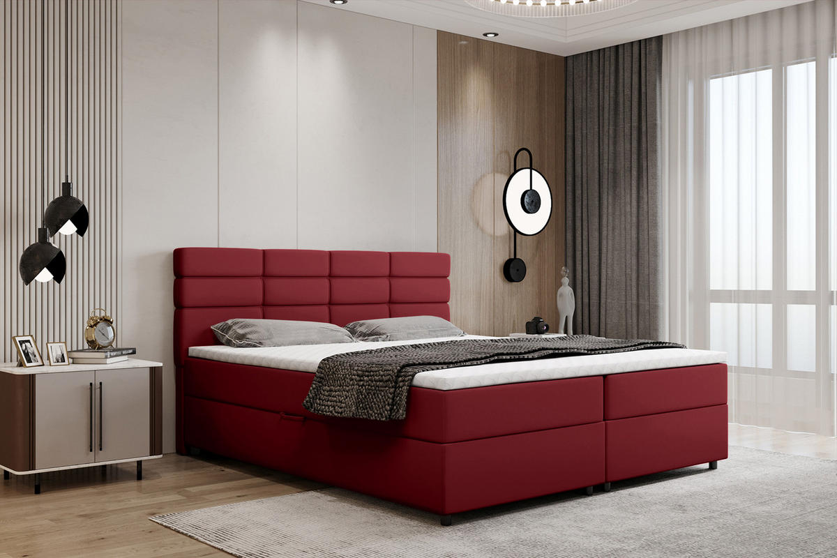 BOXBETT Reve 180 x 200 cm mit Bettkasten und Lattenrost ohne matratze - rot - Hellgrau, Holz (180/206cm) - Panda Möbel