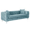 CHESTERFIELD-SOFA 3-Sitzer - Samt - Pastellblau - EDWINA - Hellblau, Textil (91/76/220cm) - Vente-Unique