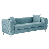 CHESTERFIELD-SOFA 3-Sitzer - Samt - Pastellblau - EDWINA - Hellblau, Textil (91/76/220cm) - Vente-Unique