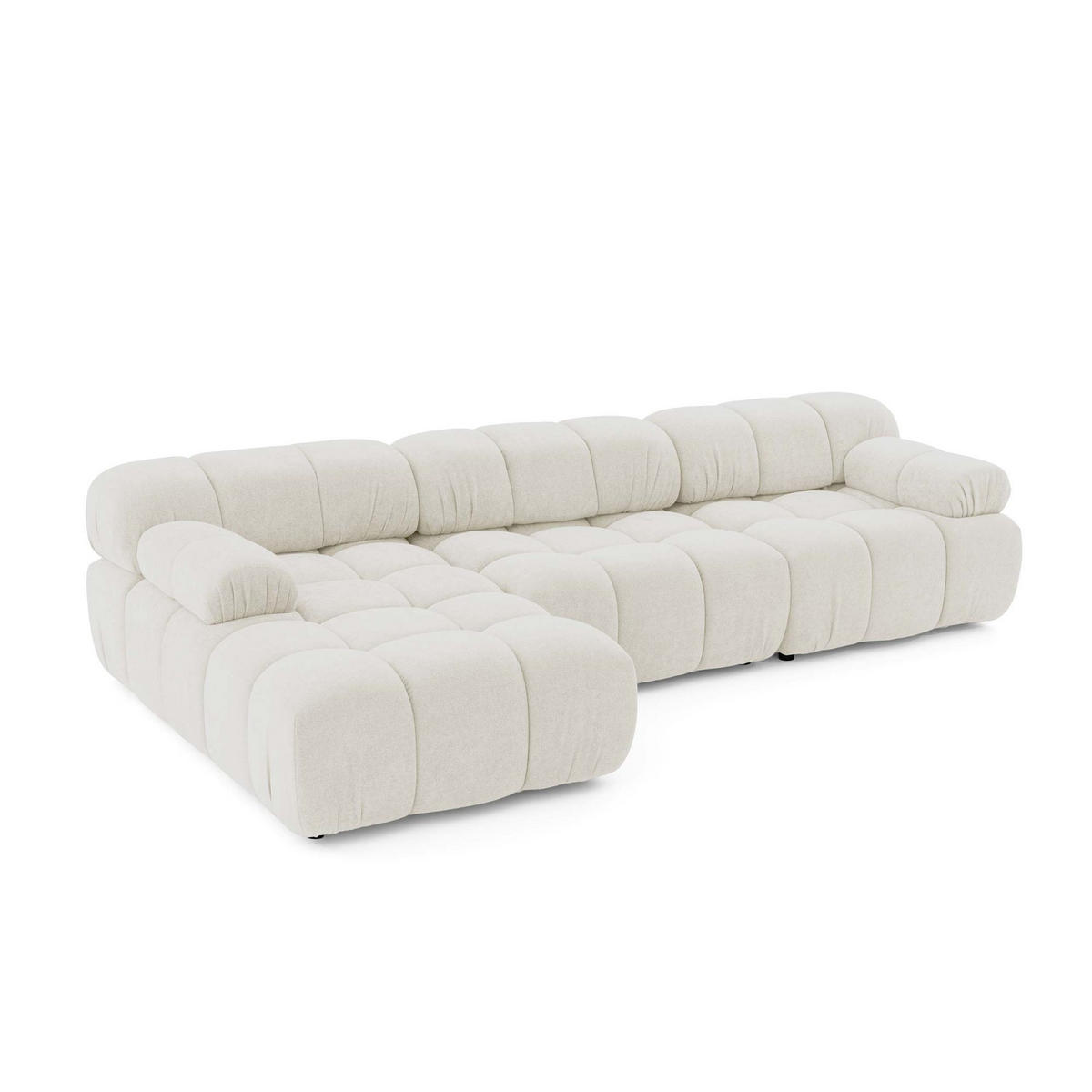MODULARES Ecksofa MOMENTUM L, Links, Breite 282 cm, strukturierter Stoff, Weiß - Chromfarben/Weiß, Holz/Textil (282/155cm) - Muffo