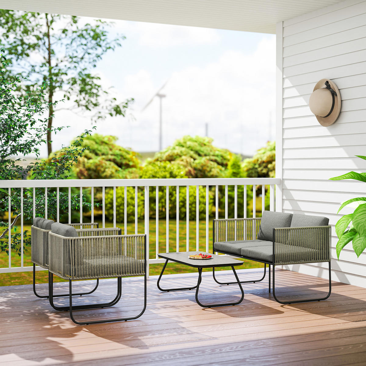 GARTENMÖBEL LOUNGE-SET DE-06742 4-teilig mit Sofa, Sessel & Tisch - Dunkelgrau, Kunststoff/Metall - ComfortXL
