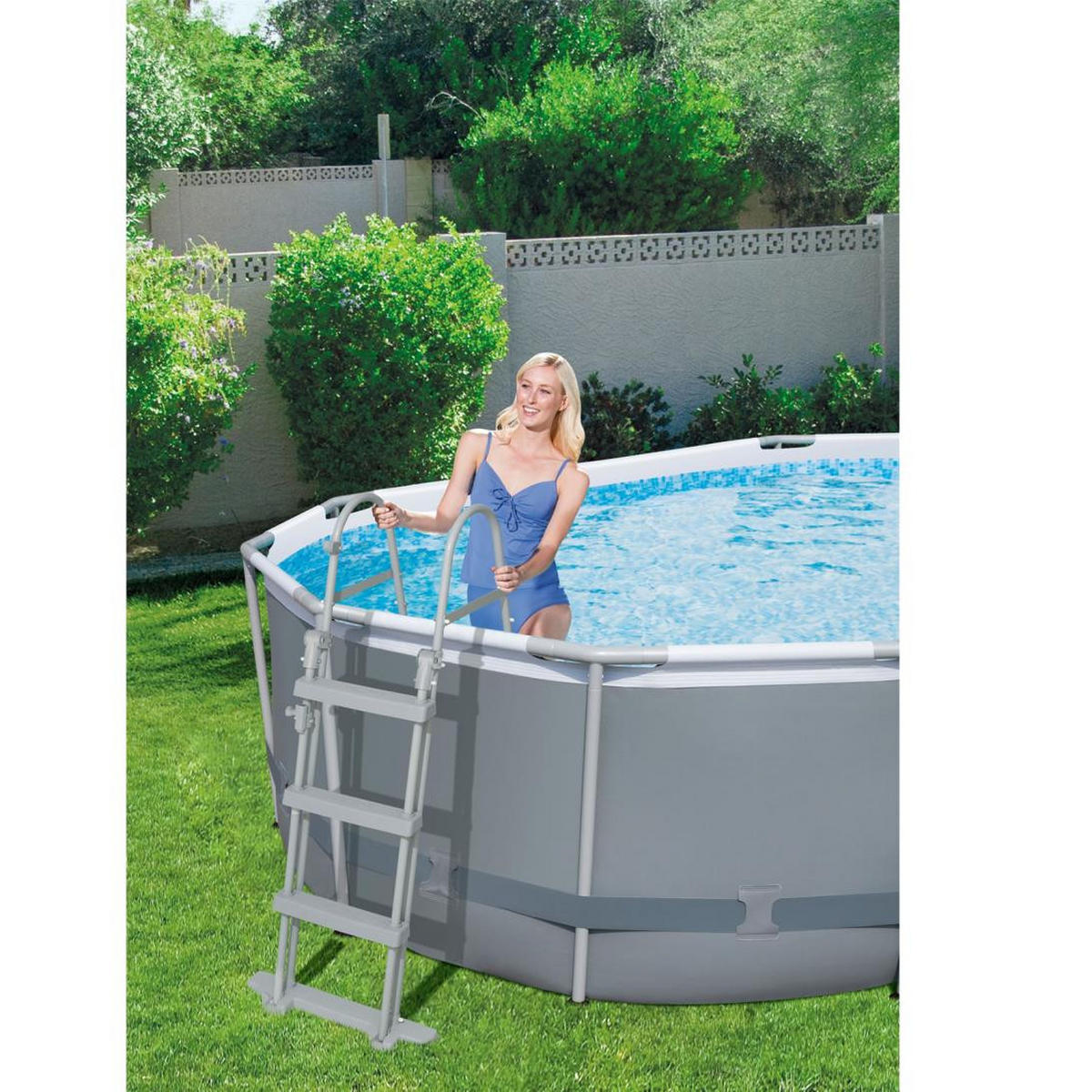 POOL Swom oval Grau 107x305x305cm - Grau, Kunststoff (305/107/305cm) - DELUKE