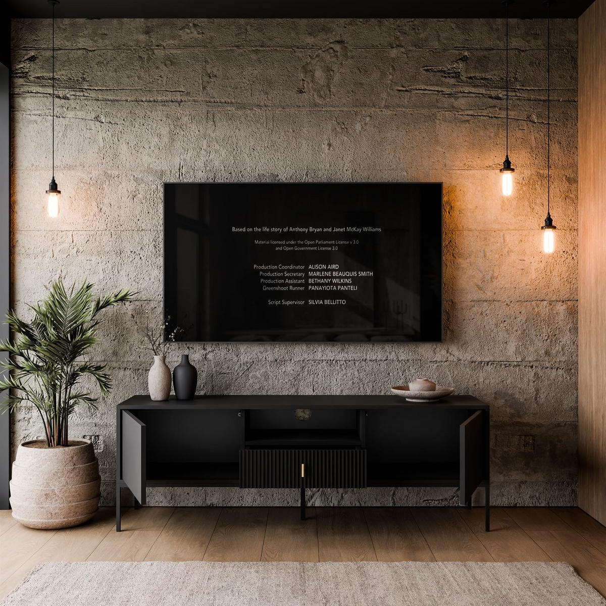 TV-ELEMENT MIDNIGHT mit Schubladen auf Gestell schwarz - Schwarz, Holzwerkstoff (154.5/52.5/39cm) - Lookway