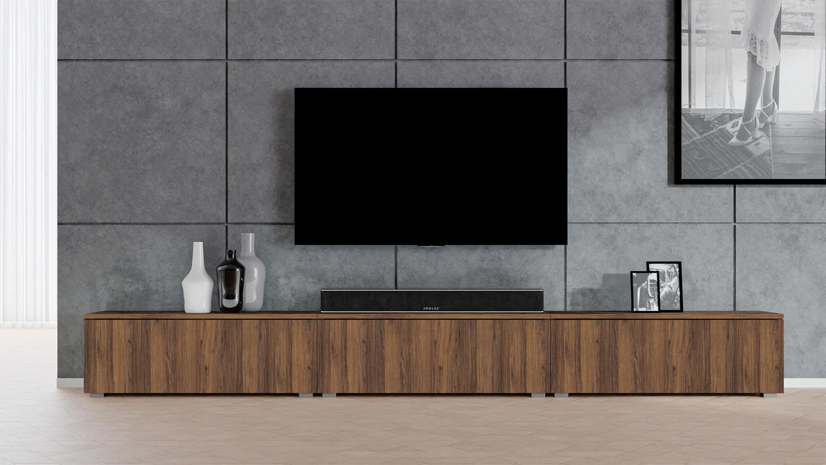 LOWBOARD Loriano 3x100 Nussbaum Warmia 300/36,5/32 cm – Hängend und Stehend - Nussbaumfarben, Holzwerkstoff/Kunststoff (300/36.5/32cm) - AX Living