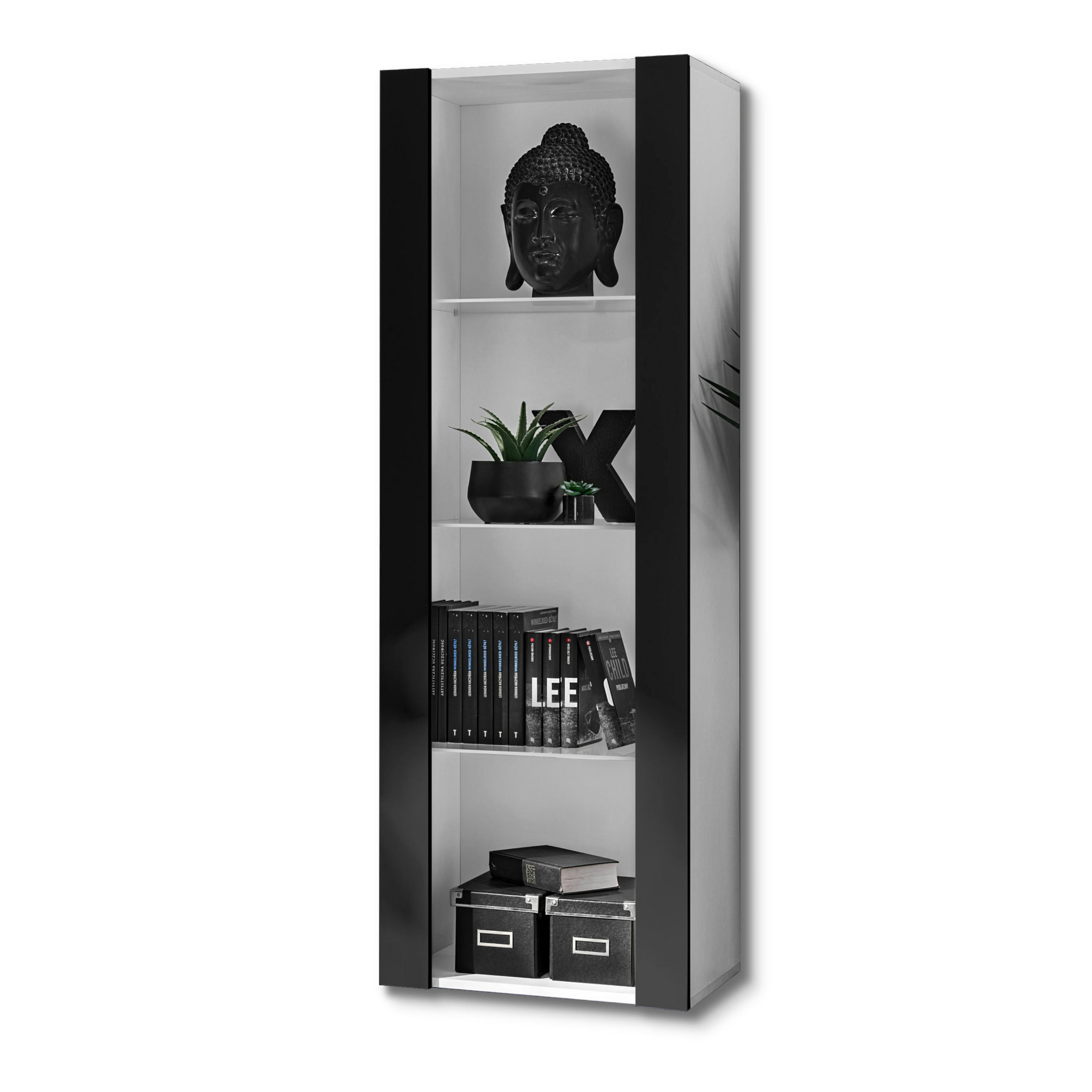 VITRINE TIVOLI, Weiß + Schwarz - Schwarz/Weiß, Glas/Holzwerkstoff (55/159/35cm) - Komodee