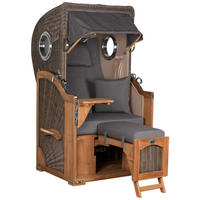 STRANDKORB Düne Single Teak 1-Sitzer - Braun/Grau, Holz/Textil (96/165/80cm) - Mr. Deko