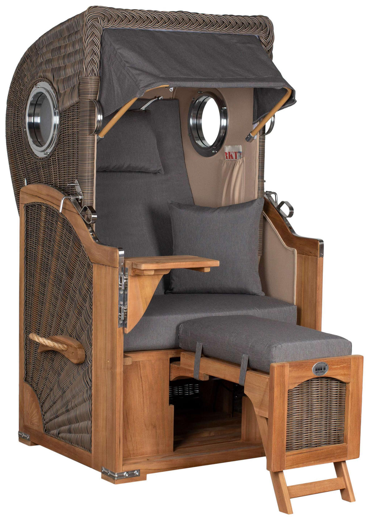 STRANDKORB Düne Single Teak 1-Sitzer - Braun/Grau, Holz/Textil (96/165/80cm) - Mr. Deko