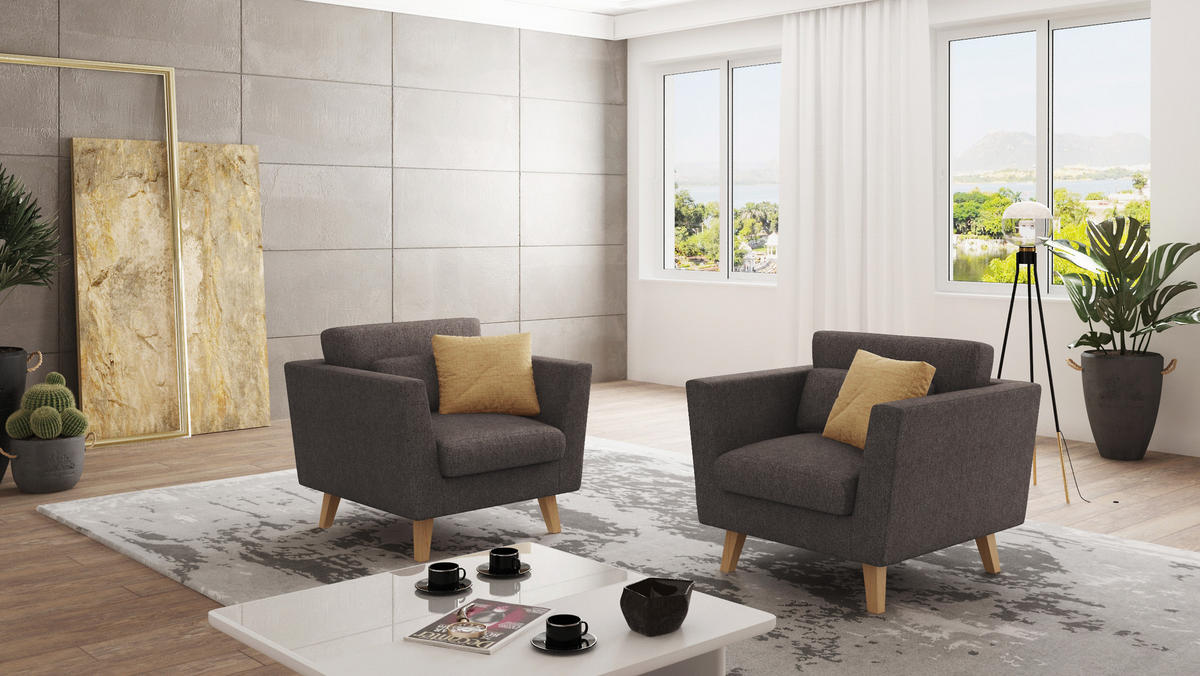 SESSEL Mario Braun - Khaki Microfaser - Dunkelbraun/Naturfarben, Holz/Textil (96/90/89cm) - S-Style Möbel